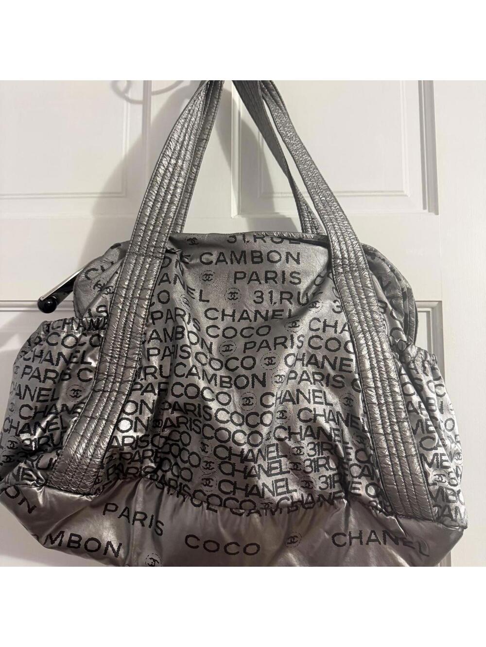 Authentic #Chanel silver and black #metallic tote bag #luxury #chanelbag
